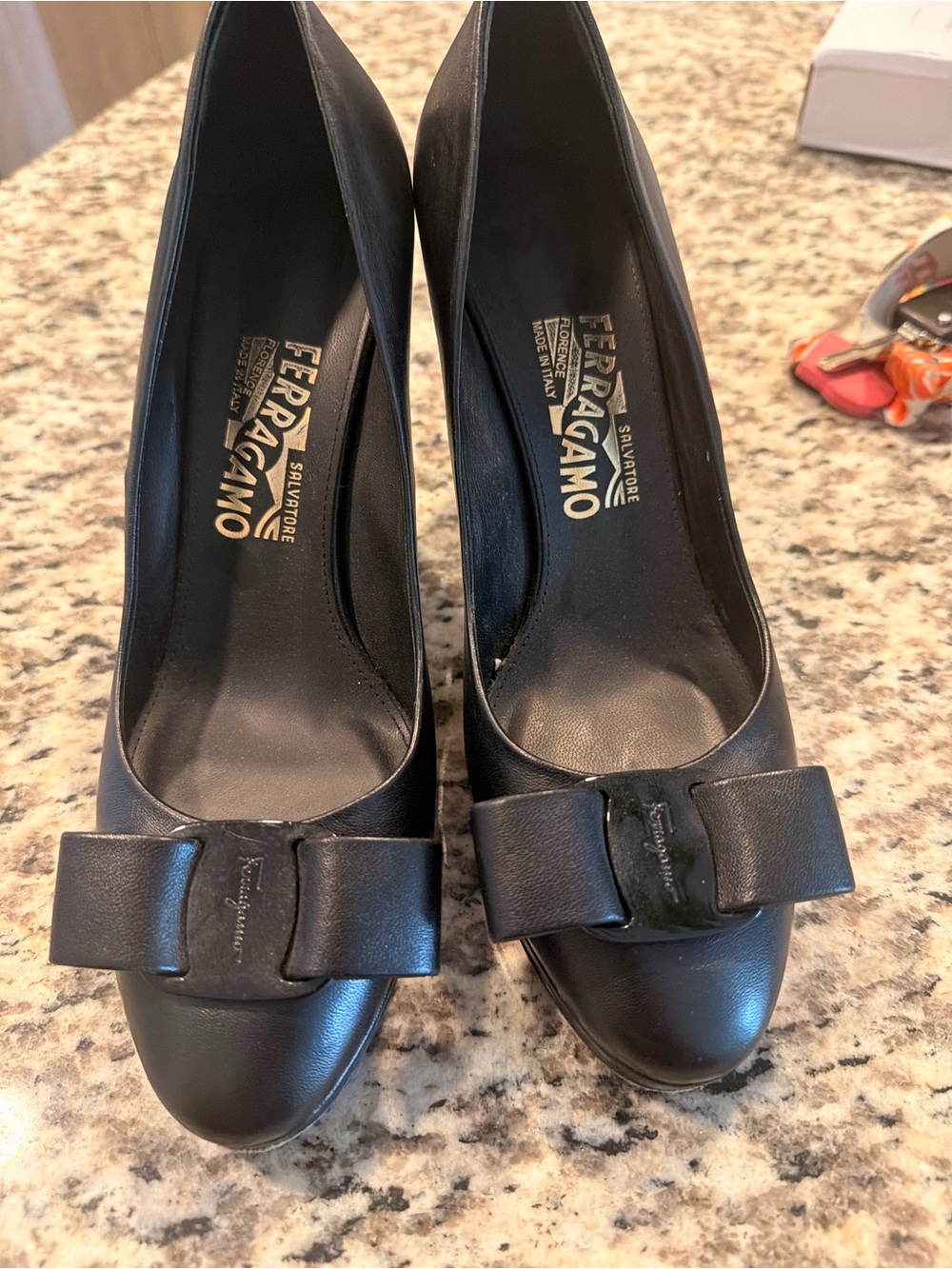 Salvatore Ferragamo Black Leather Bow Pumps